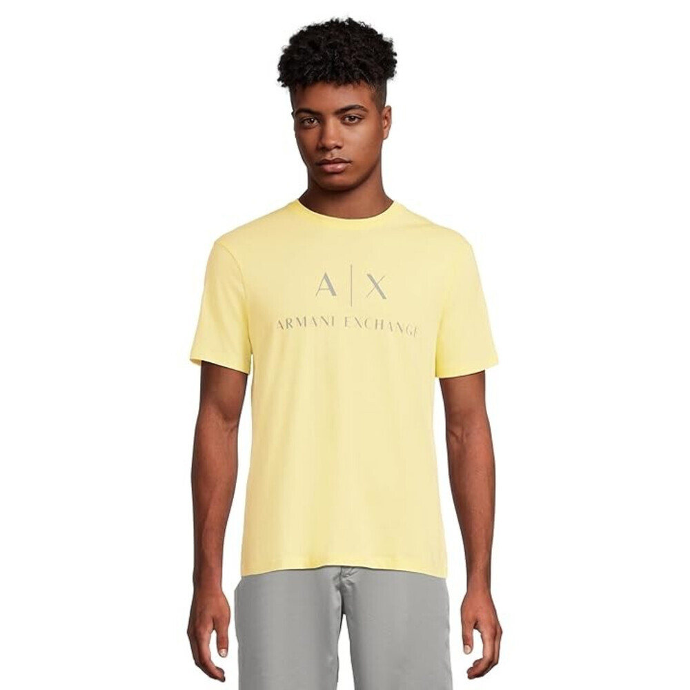 Armani Exchange T-Shirt Men L Pale Hay Corporate Logo Print Short Sleeve RED1293